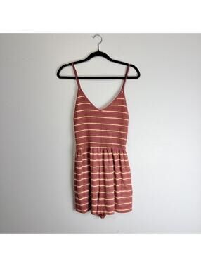 Maroon & Pink Striped Spaghetti Strap Romper Summer Beachwear
